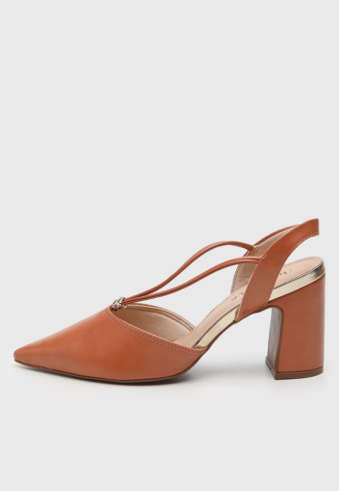 Scarpin Feminino cê Salto Alto Tiras Cruza Caramelo