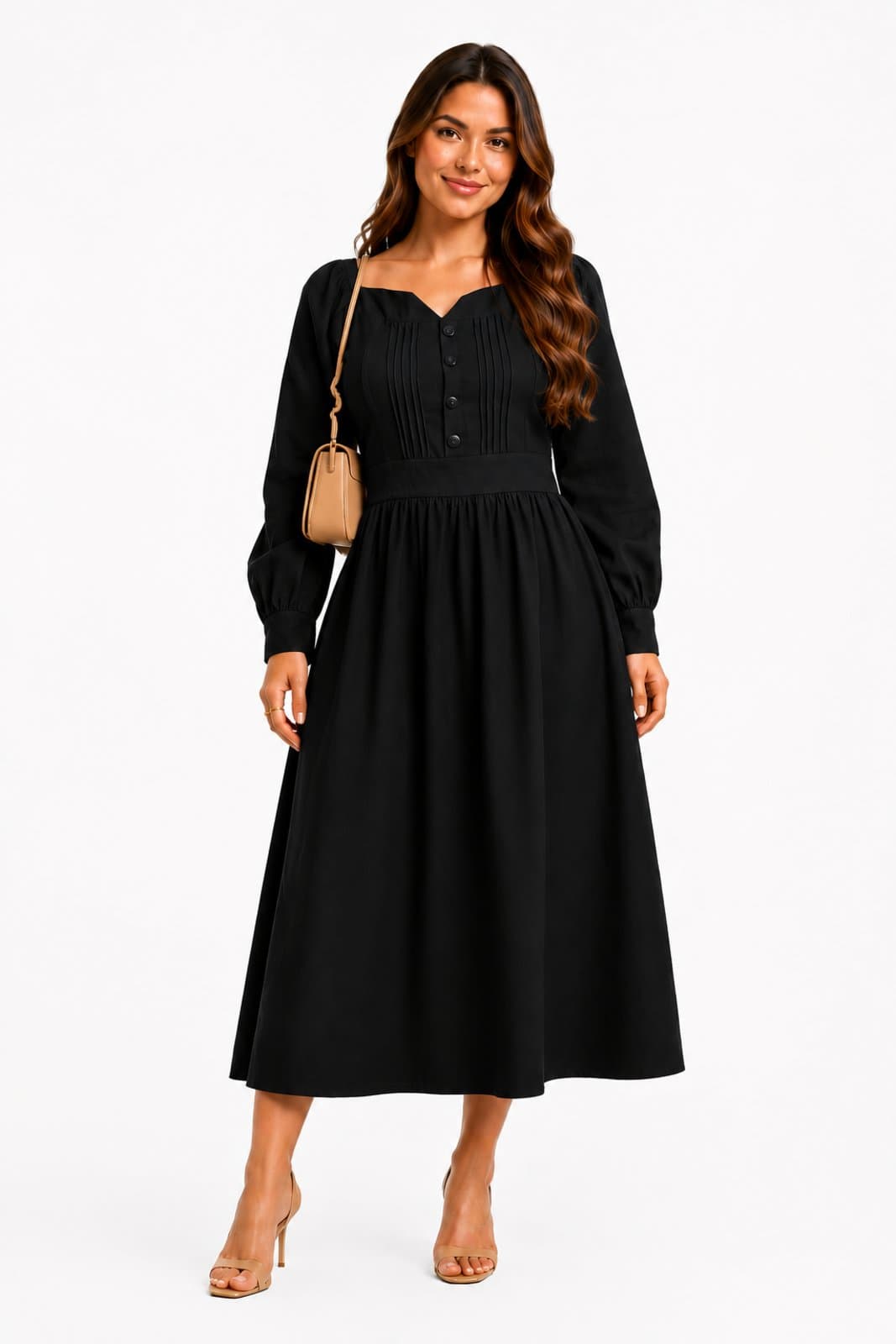 Vestido Midi D Bell Outlet Fashion Feminino Manga Longa Preto