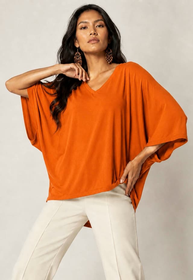 Blusa Amazonia Vital Ampla Morcego Guyrá Manga 3/4 Malha Laranja