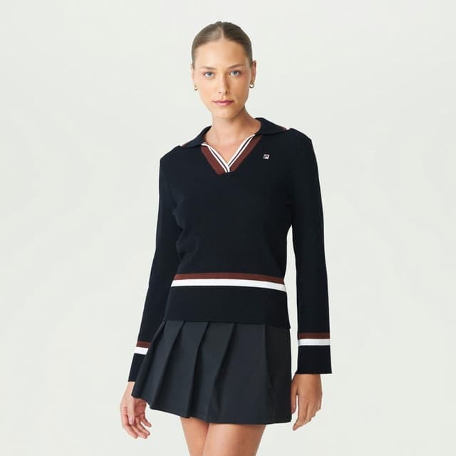 Blusa Manga Longa Fila Polo Tricot Ag Feminina Preto