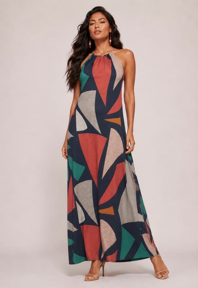 Vestido Amaoznia Vital Longo Eirapuã Malha Trapézio Geometrias do Tempo