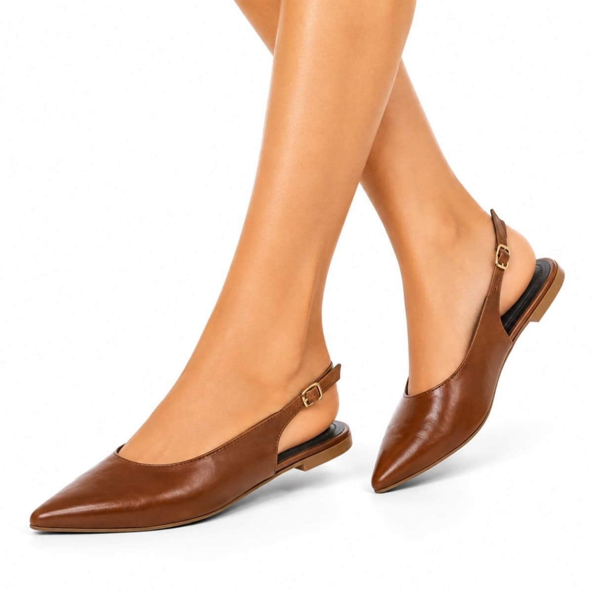 Sapatilha Bico Fino Flor da Pele Feminina Slingback Clássica Casual 184102 Cacau