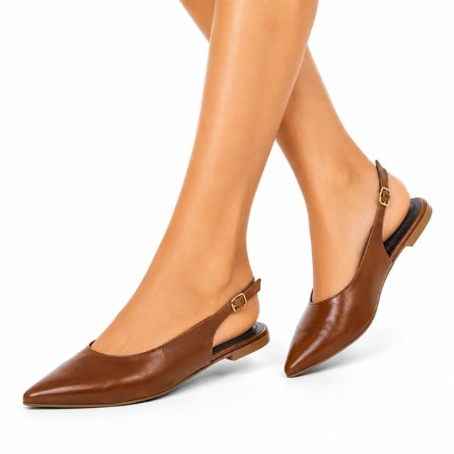 Sapatilha Bico Fino Flor da Pele Feminina Slingback Clássica Casual 184102 Cacau