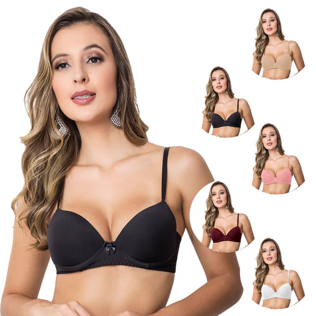 Kit 5 Sutiãs Tetê Variedades Microfibra Com Bojo Alças Reguláveis Moda Feminina Multicolorido