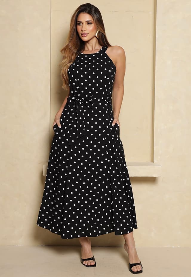 Vestido Longo Agatha BBonnie Feminino com Bolsos Preto Poa
