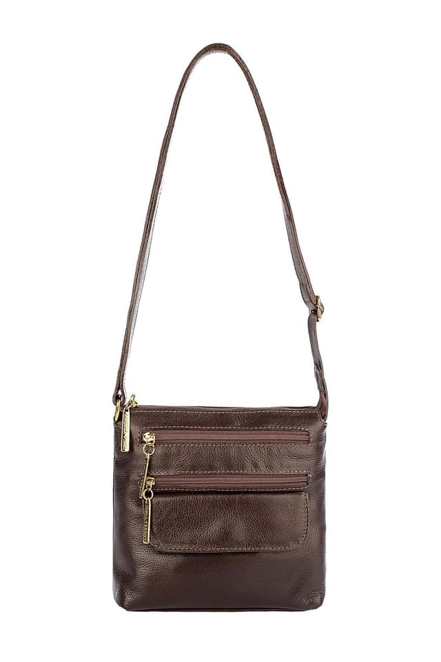 Bolsa transversal de couro liso Maura - Café