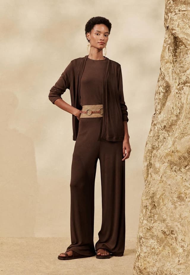 Calça Pantalona Cós Liso Marrom