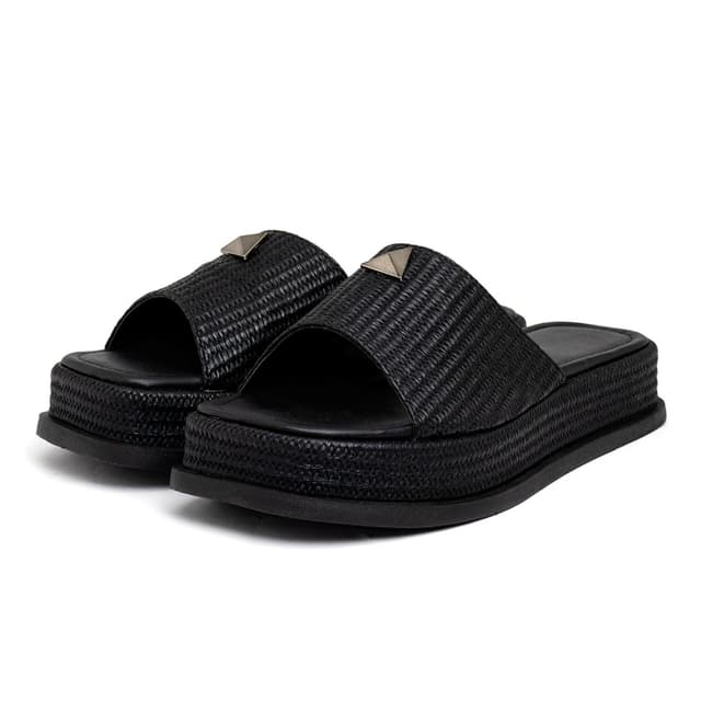 Tamanco Feminino Flatform Plataforma 23413 Rafia Preto