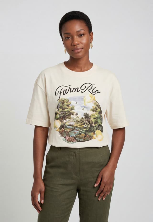 Camiseta Feminina FARM Estampa Natureza Off-White
