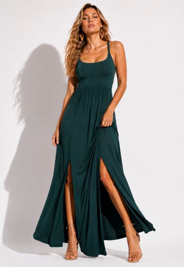 Vestido CabanaFree Longo Jambo Malha Aberturas Verde