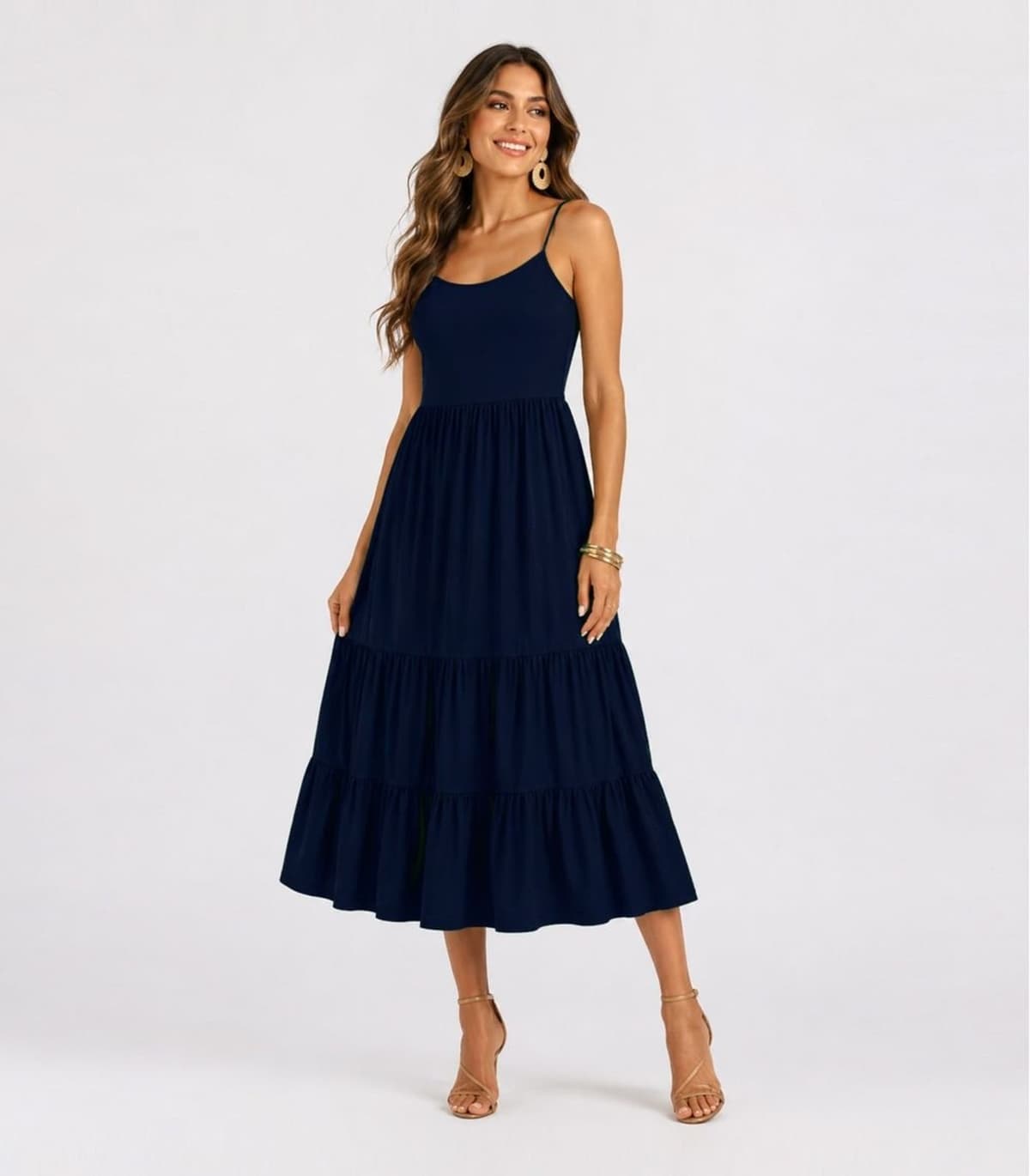 Vestido Midi Feminino De Alça Em Viscose Aishty Azul