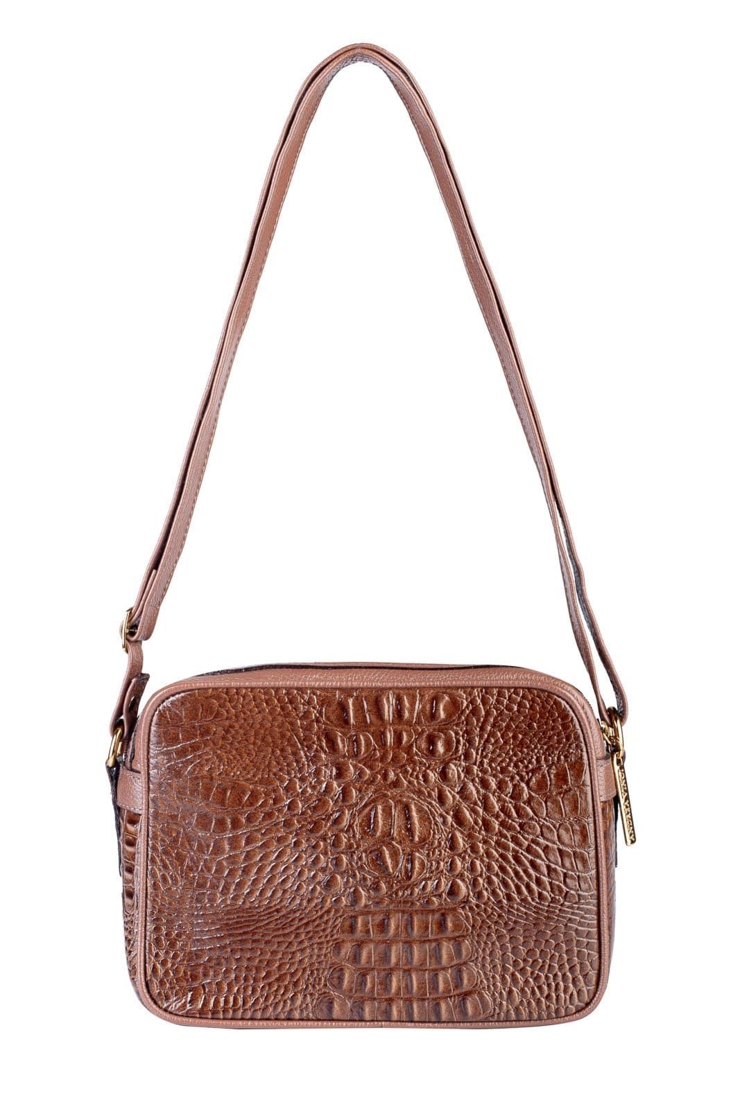 Bolsa quadrada pequena de couro croco Diana - Whisky