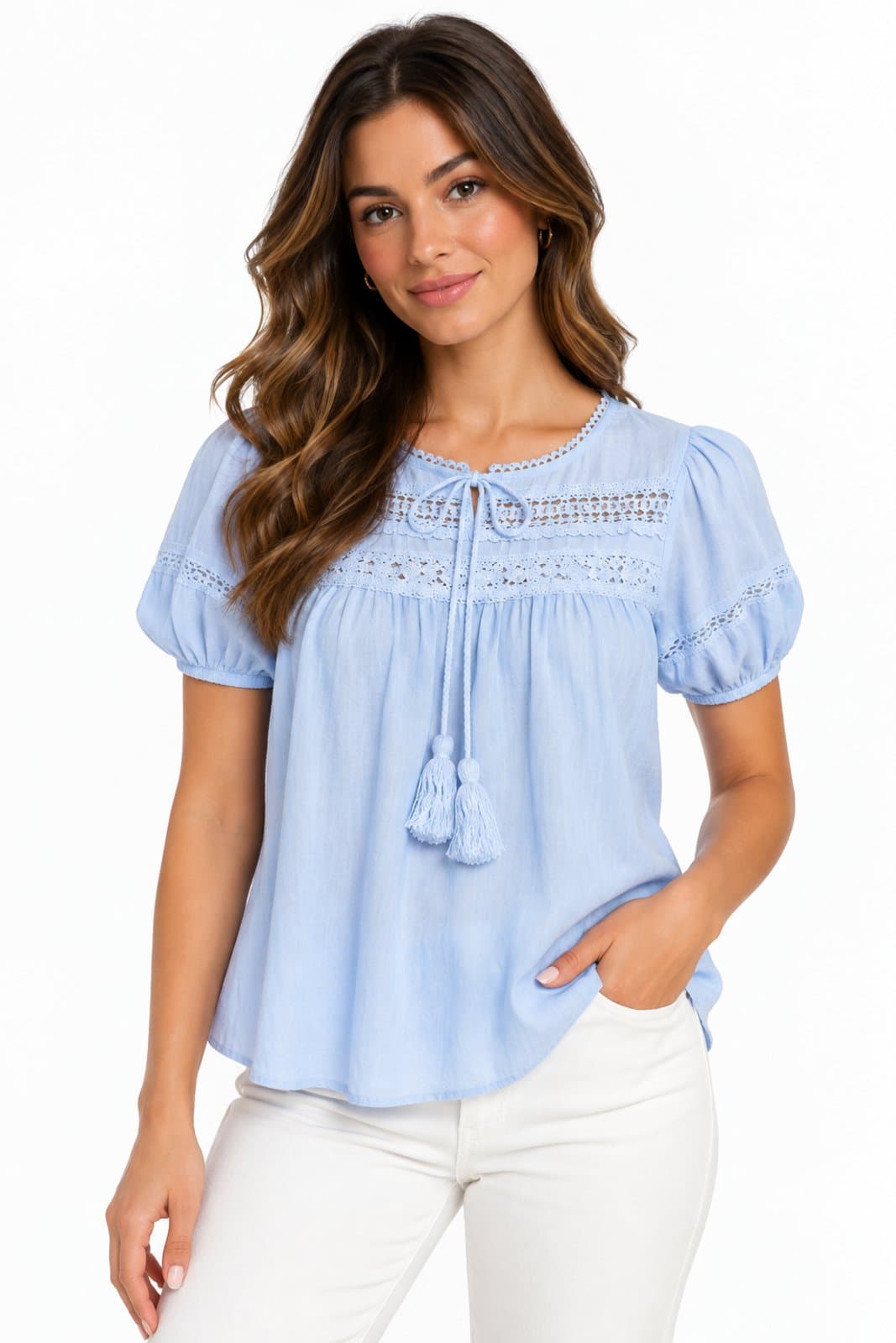 Blusa Feminina D Bell Outlet Fashion Romântica Boho Chic Azul