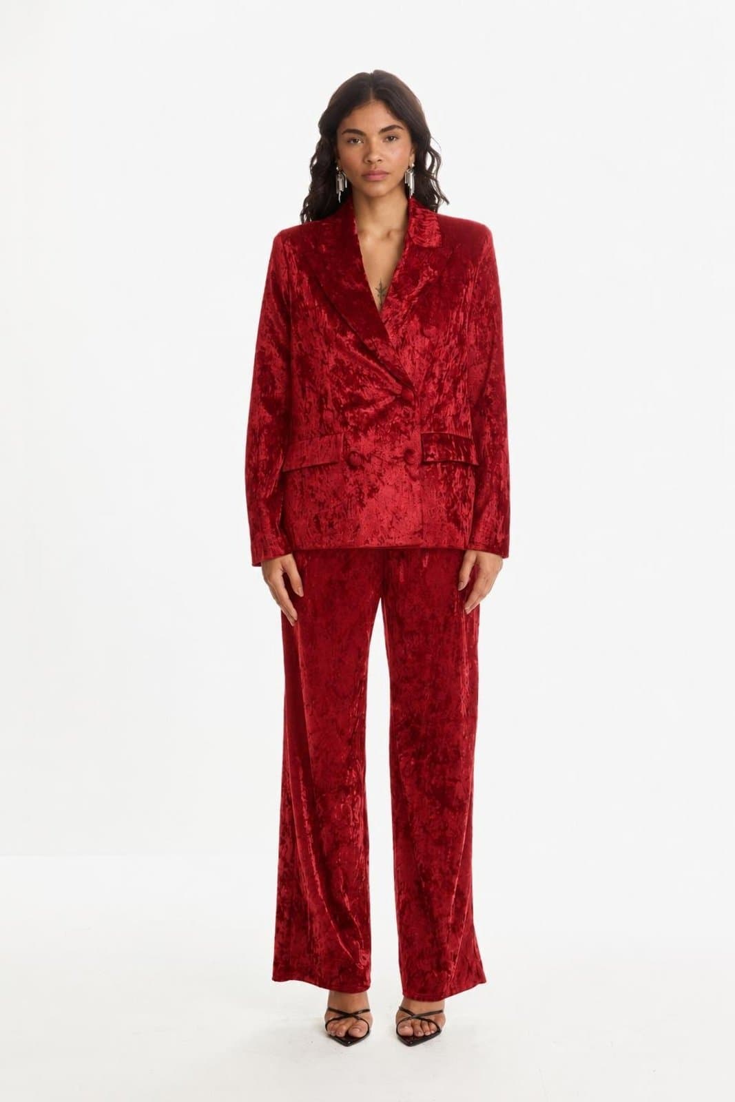 Calça Reta Texturizada Carlota Costa Vermelho