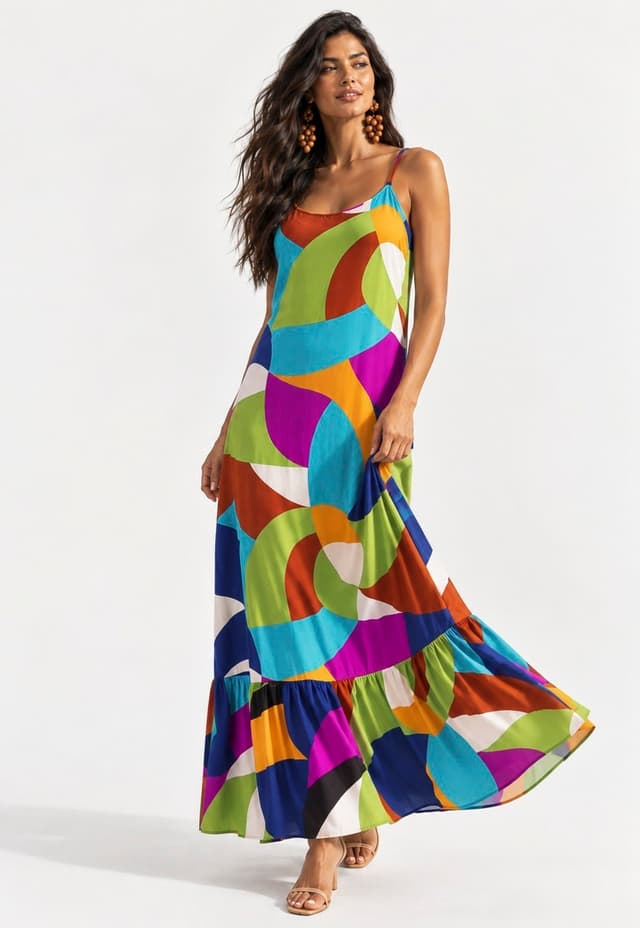 Vestido CabanaFree Longo Kuaana Viscose Estampa Jardim Azul
