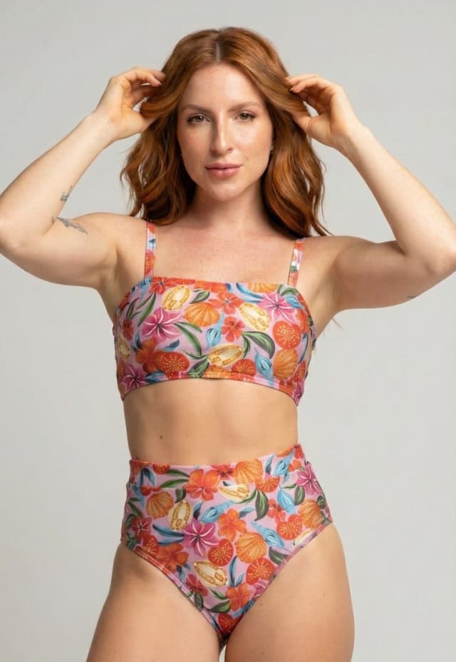 Biquíni Top Faixa Bella fiore Modas Hot Pants Estampado Cintura Alta Estampado