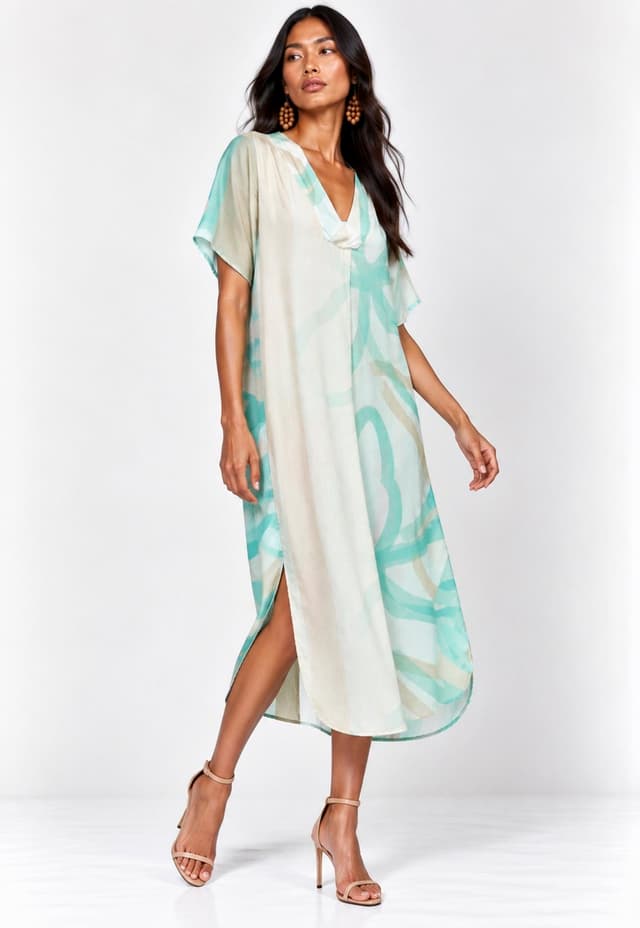 Vestido Amazonia Vital Midi Maicá Viscose Estampa Águas de Anavilhanas