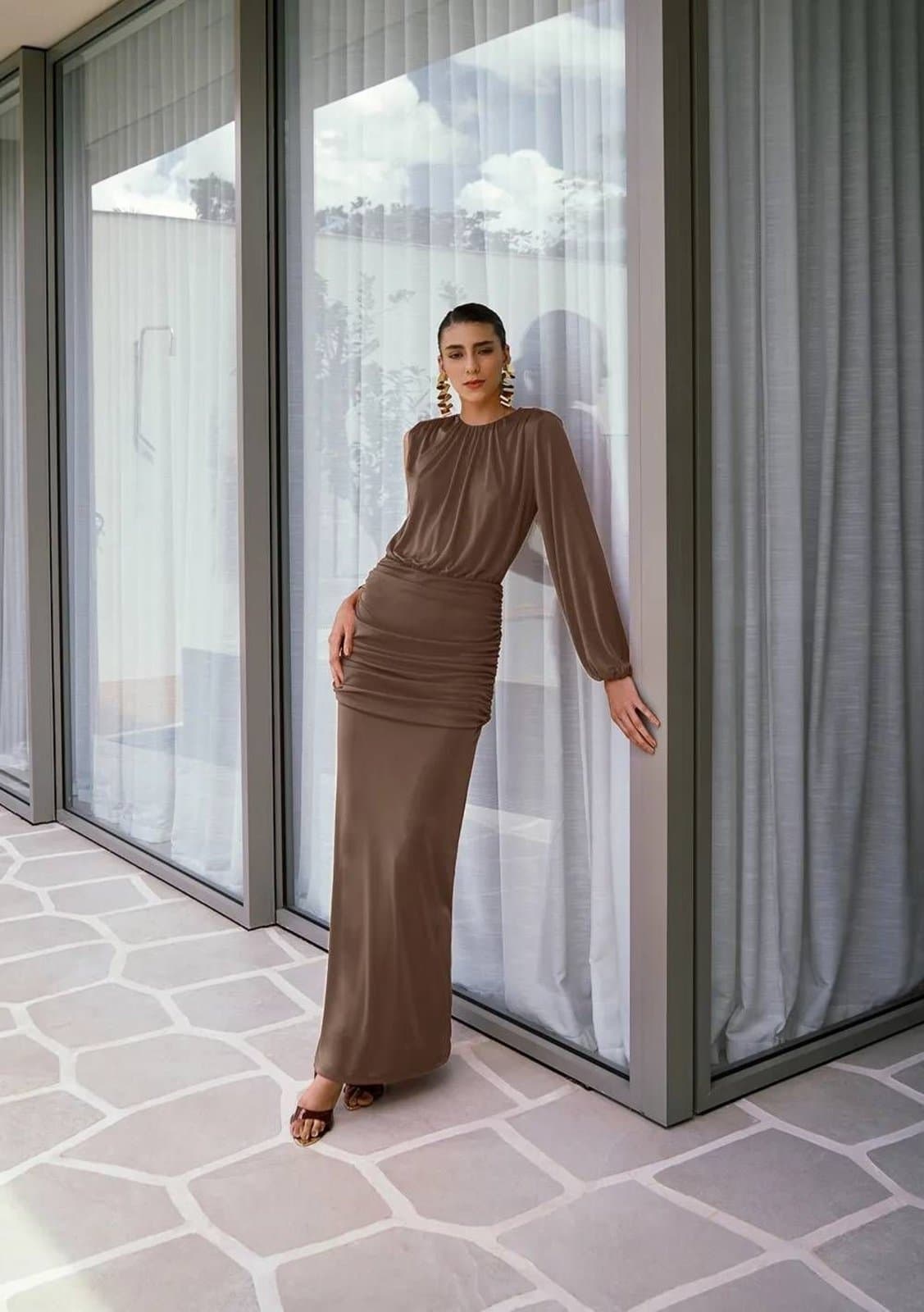 Vestido Longo Ajustado Rubra - Marrom