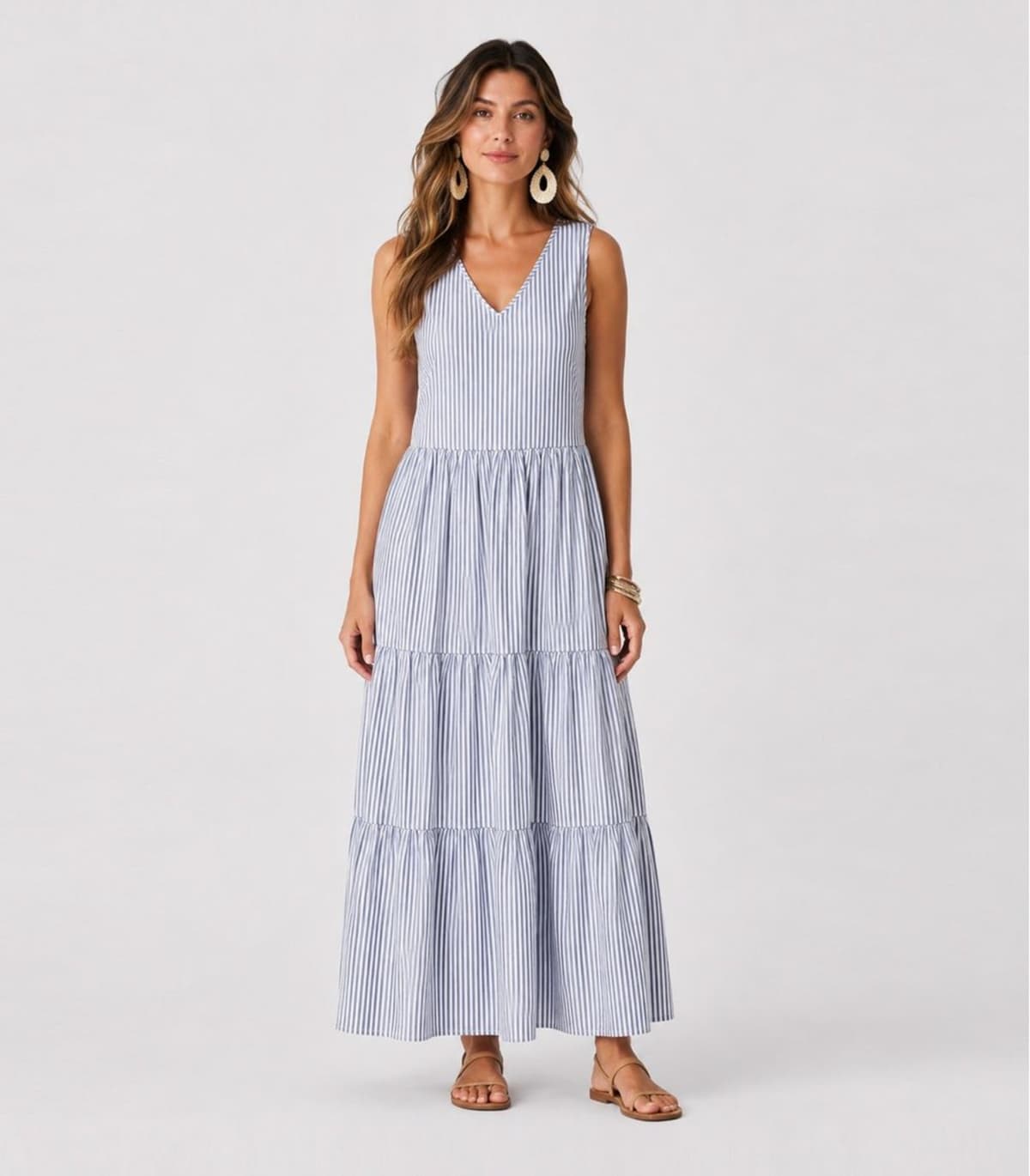 Vestido Midi Feminino Listrado Aishty Azul