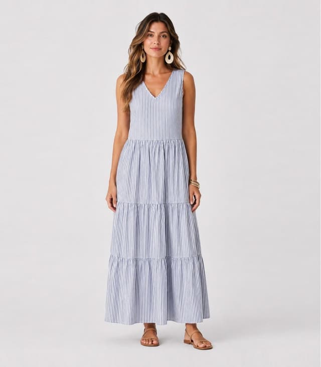 Vestido Midi Feminino Listrado Aishty Azul