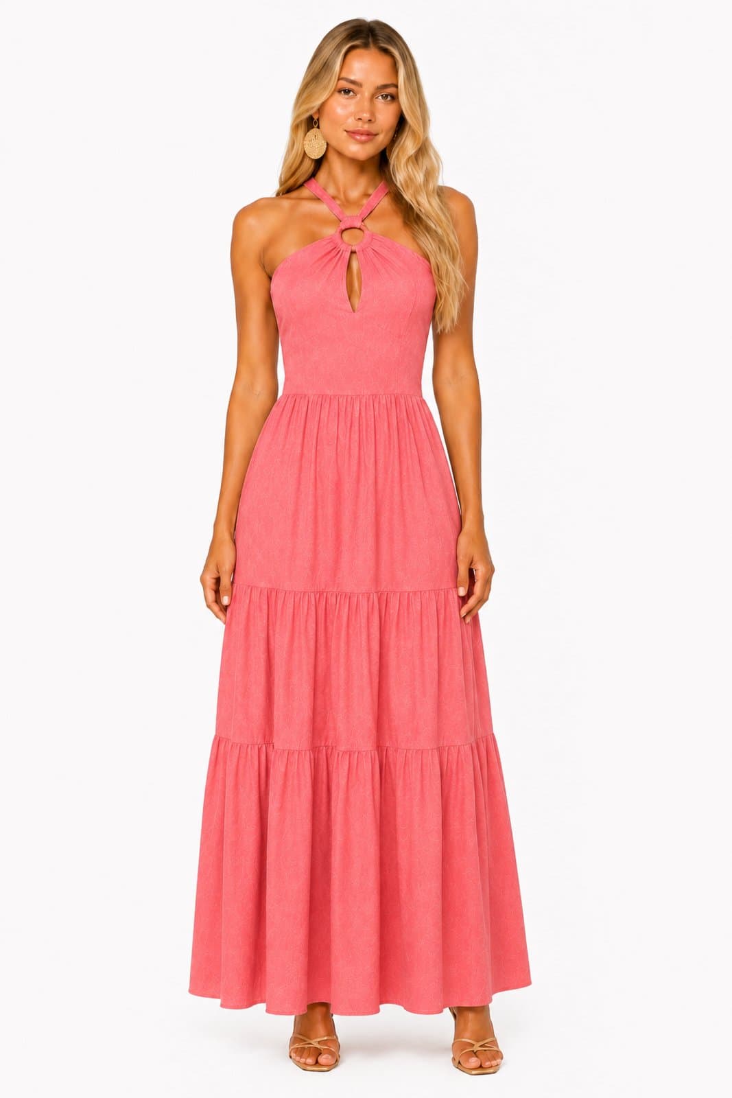 Vestido Longo D Bell Outlet Costas Abertas Amarração Morango