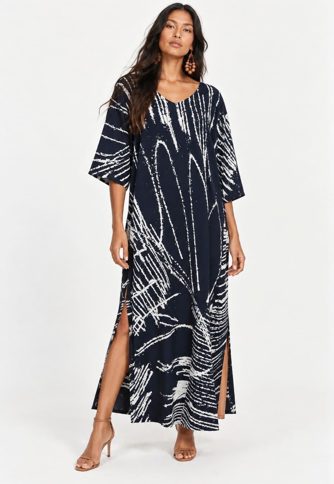Vestido Midi Amazonia Vital Abapã Plano com Bolso Estampa Traços da Noite
