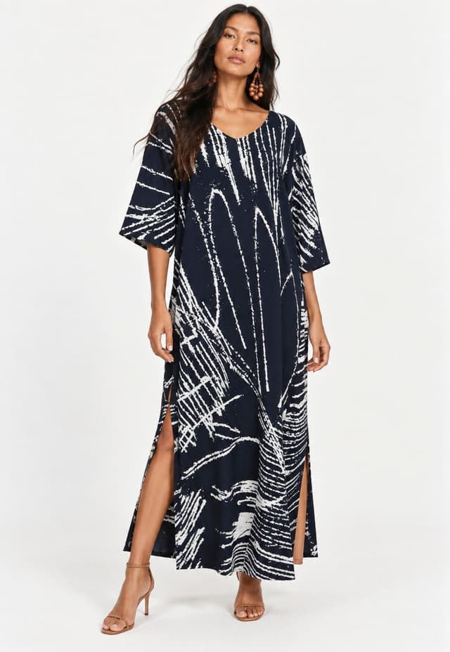 Vestido Midi Amazonia Vital Abapã Plano com Bolso Estampa Traços da Noite