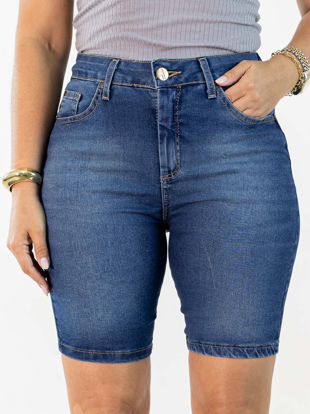 Bermuda Feminina Jeans Tradicional Cintura Alta Anticorpus