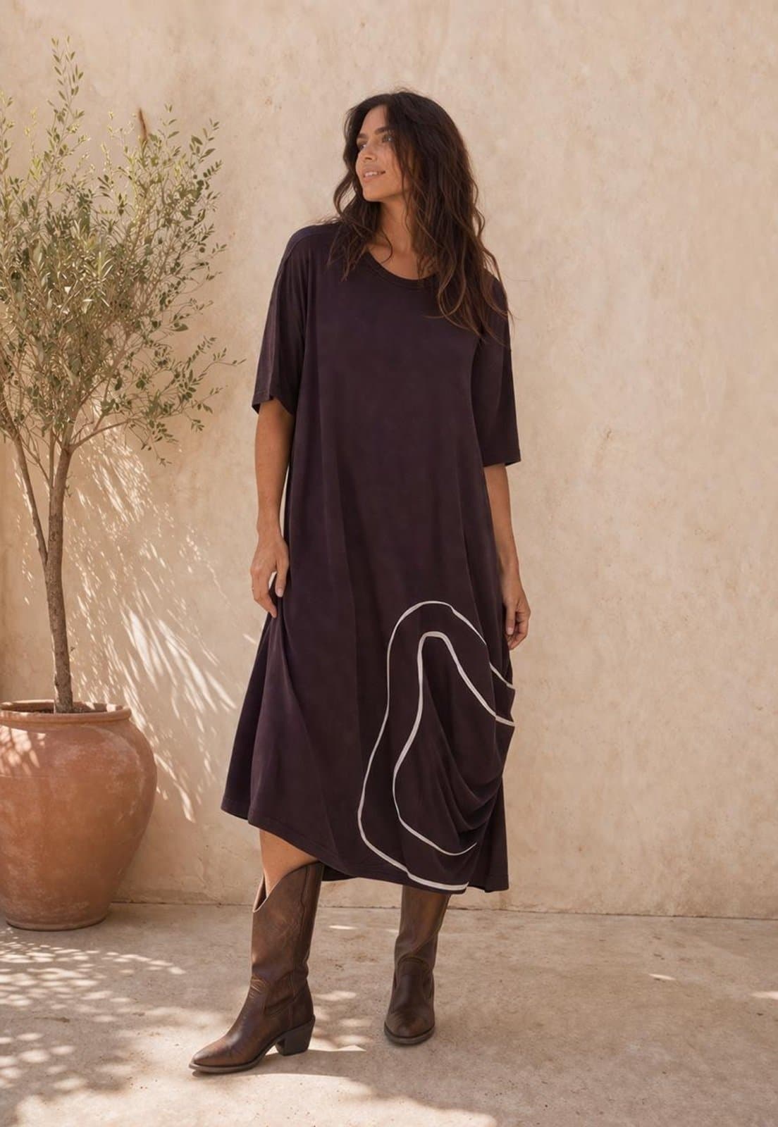 Vestido CabanaFree Midi Caju Malha Plus Marrom