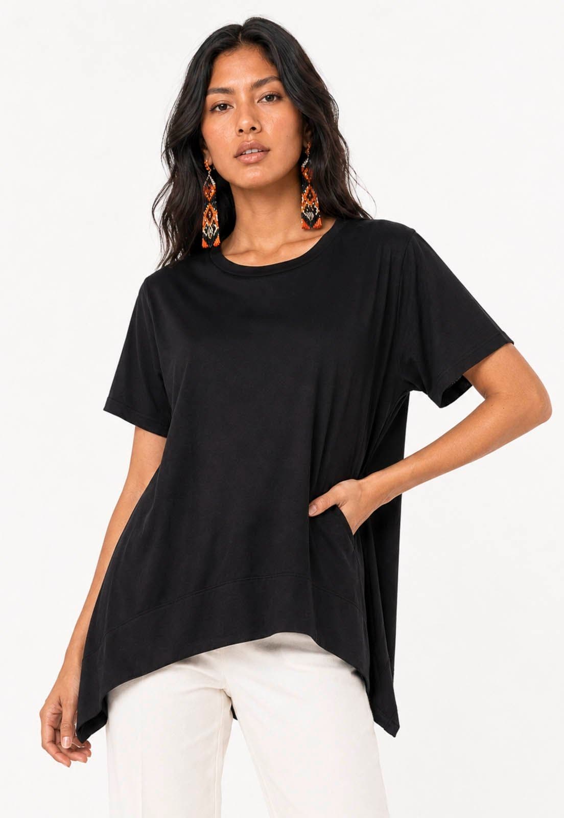 T-Shirt Amazonia vital Ampla Malha Manga Curta Preta