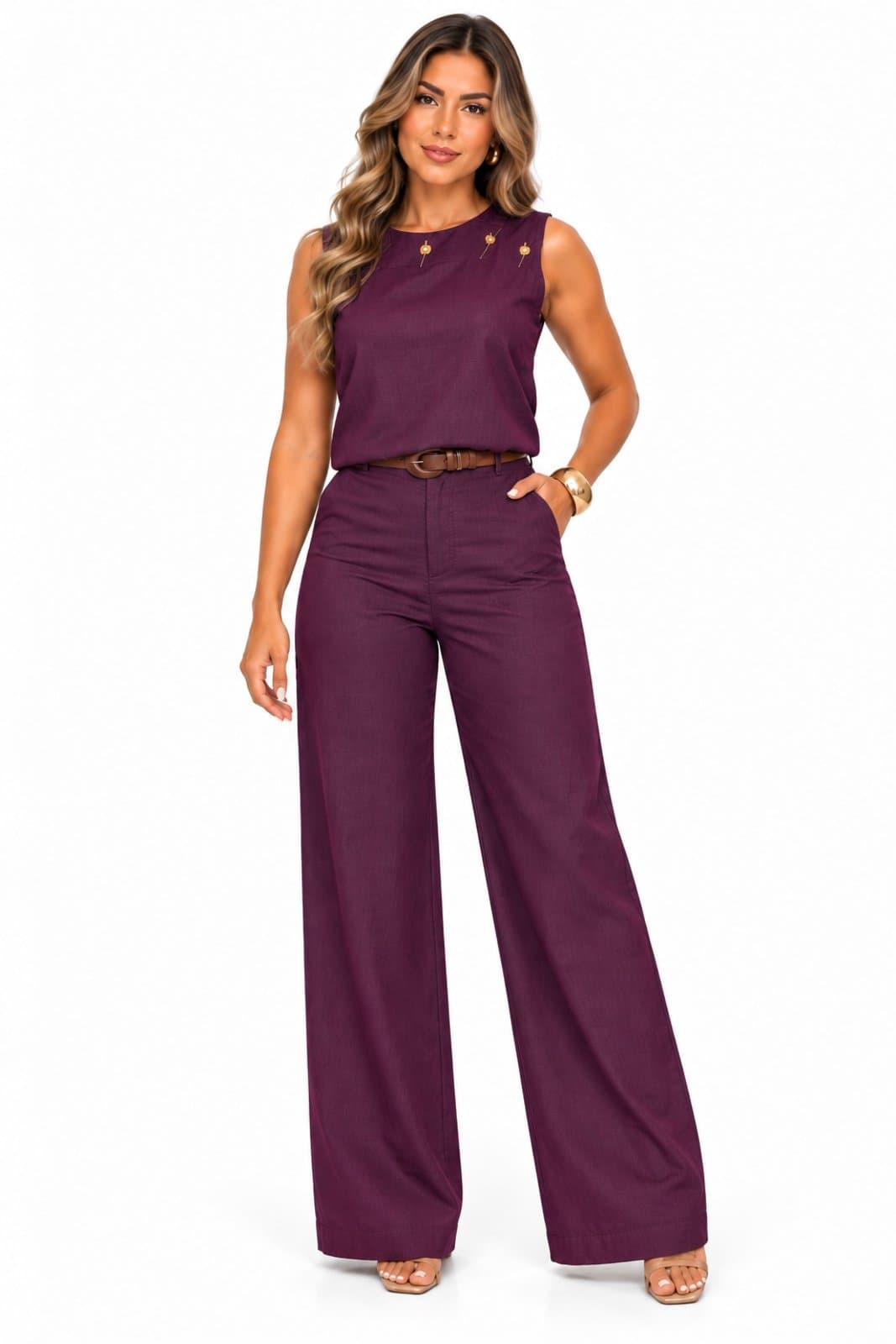 Conjunto Feminino D Bell Outlet Fashion Detalhe Floral Bordado Uva