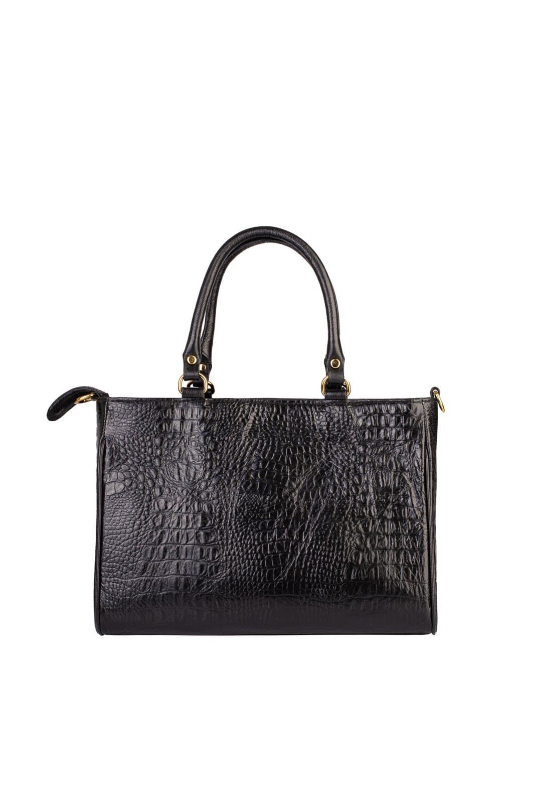 Bolsa feminina de couro croco Eliza - Preto
