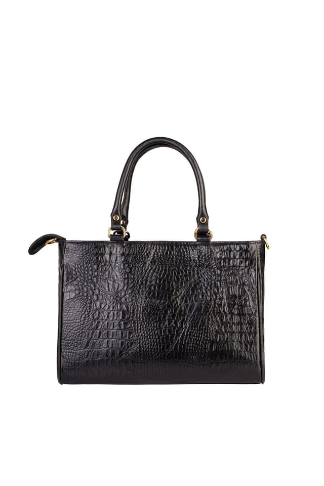 Bolsa feminina de couro croco Eliza - Preto