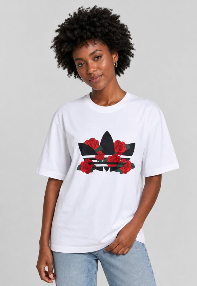 Camiseta Feminina adidas Originals Trefoil Series Roses Branca
