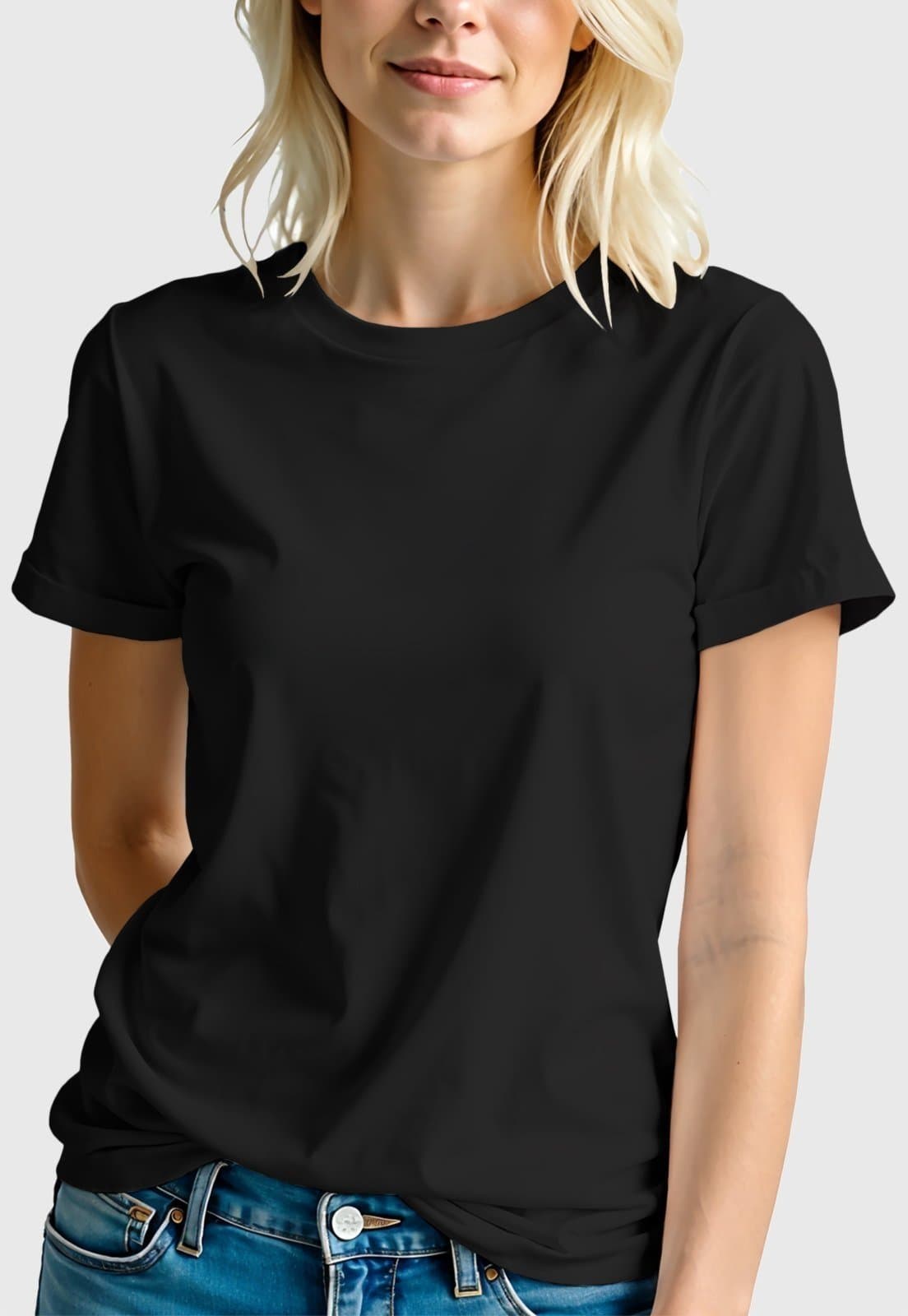 Camiseta Feminina Preta Lisa Algodão Premium Benellys