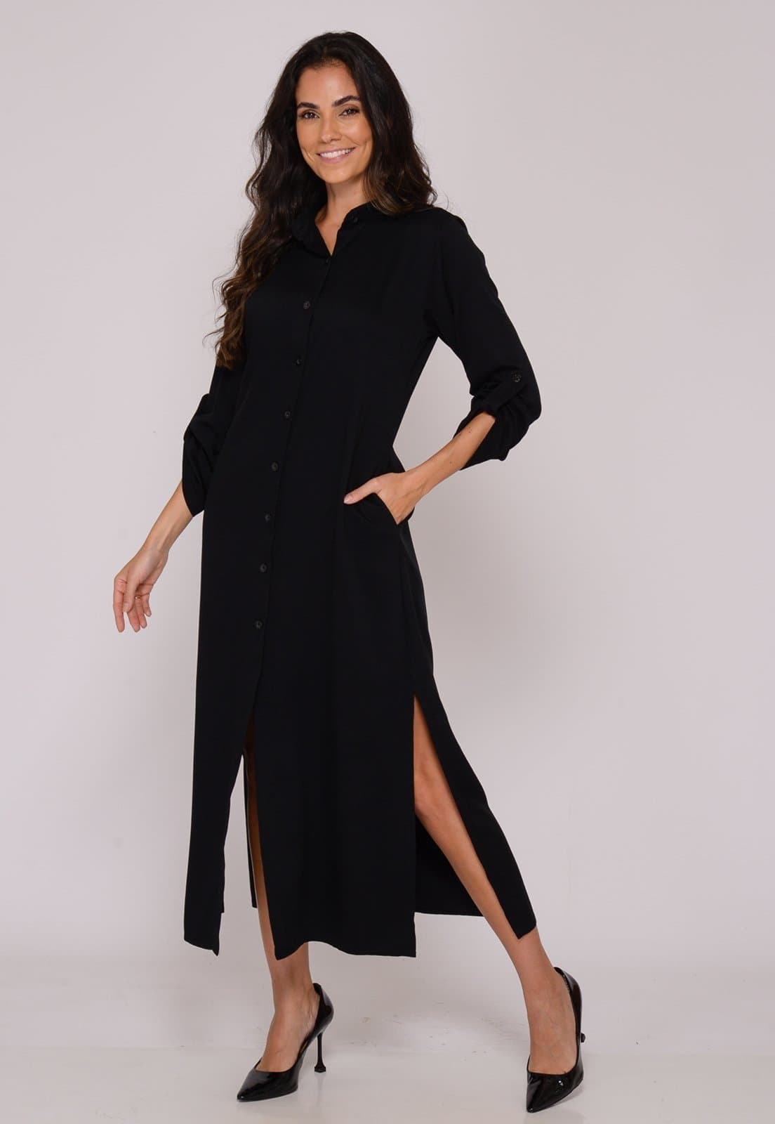 Vestido Chemise Botões M/L B’Bonnie Valentina Preto