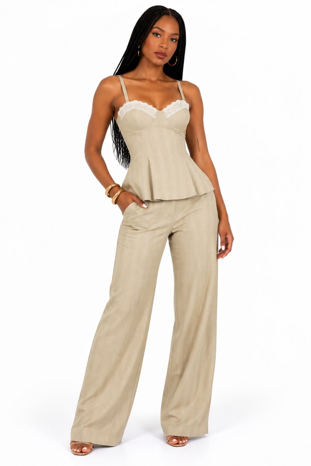 Conjunto Peplum com Renda D Bell Outlet Fashion Manteiga