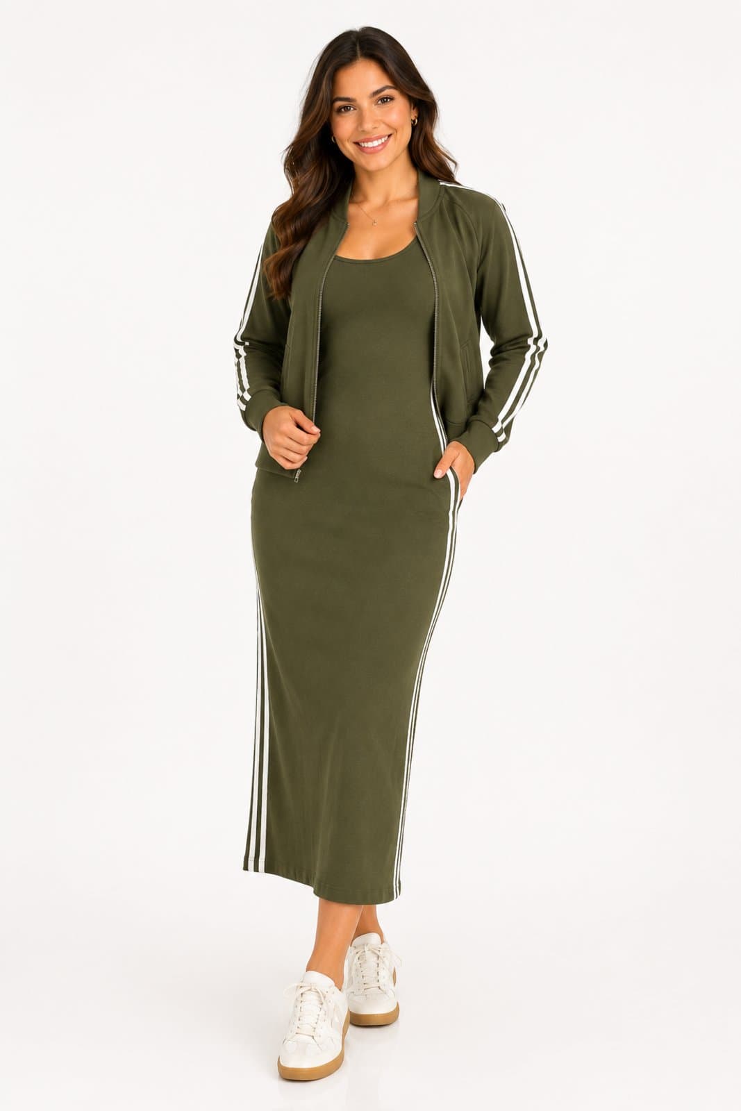 Conjunto Midi D Bell Outlet Fashion Vestido e Jaqueta Verde
