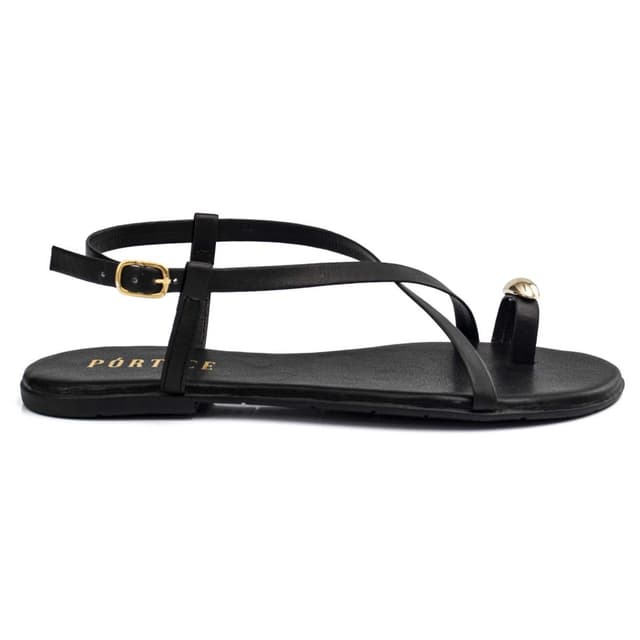 Sandália Feminina Rasteirinha Flat Flatform Rasteira Enfeite Anel Dedo Metal Preto