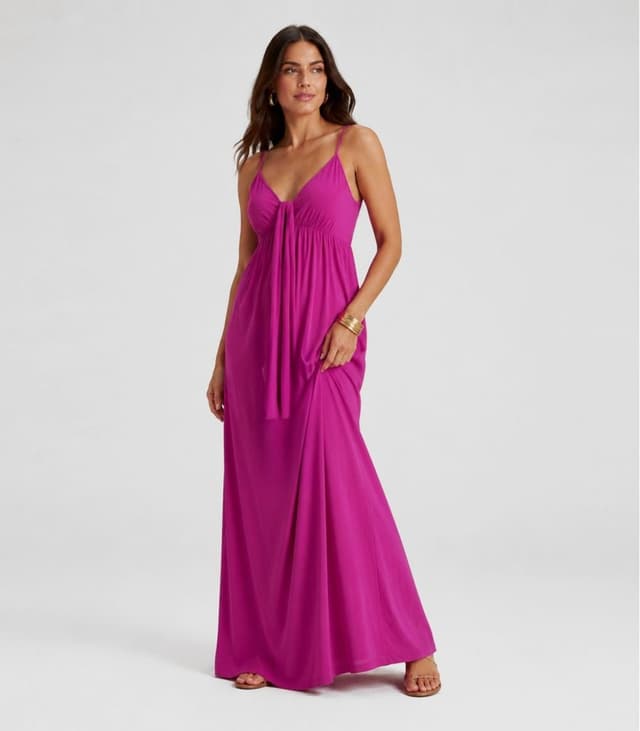 Vestido Longo Feminino De Alça Em Viscose Aishty Rosa