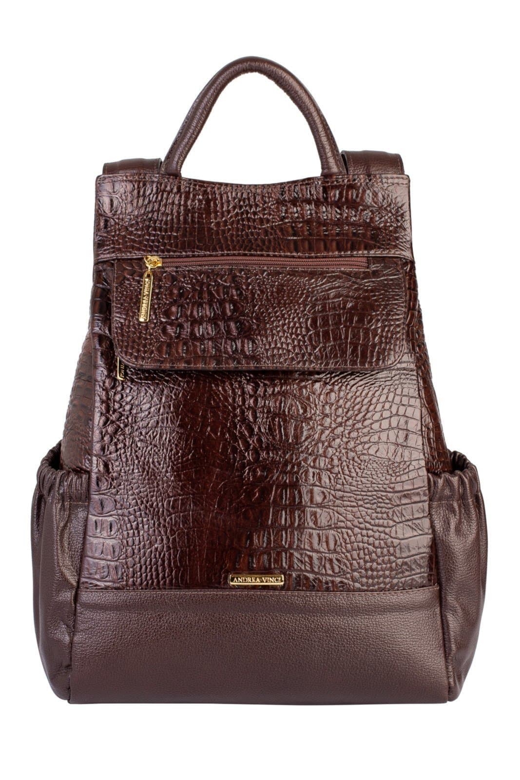 Mochila antifurto de couro croco Suelen Marrom