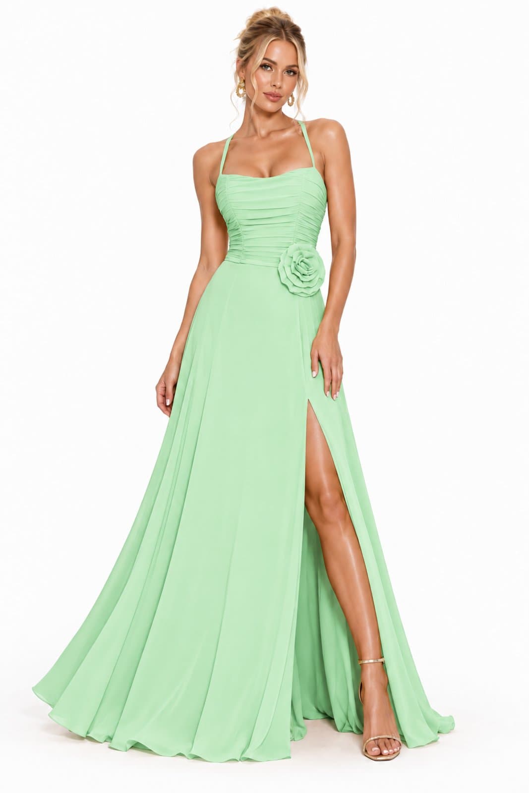 Vestido Longo D Bell Outlet Fashion Elegance Flower Verde Menta