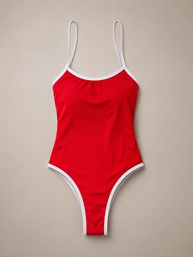 Maiô Vermelho com Detalhe Contrastante Branco – Alças Finas e Modelagem Cavada