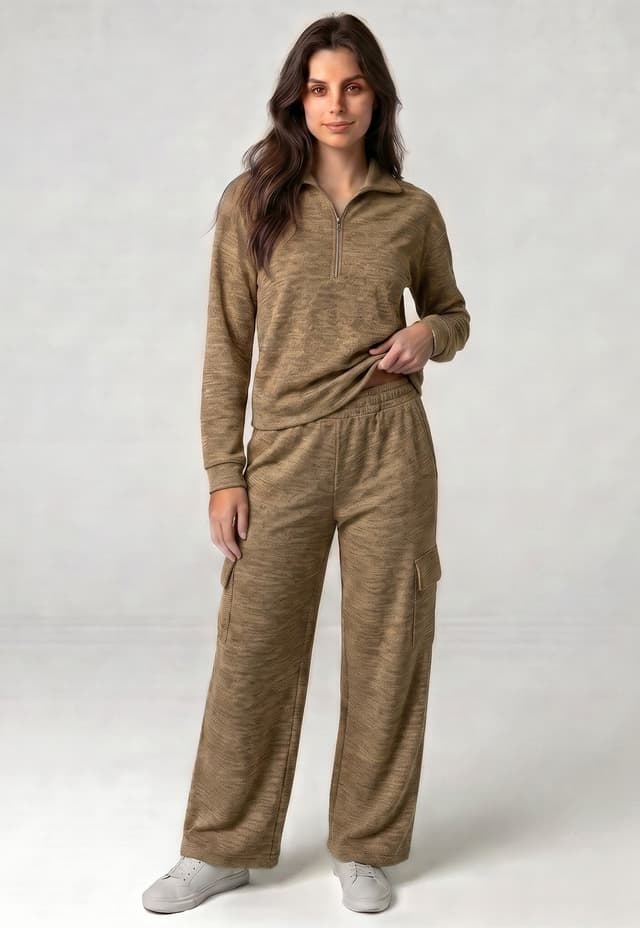 Conjunto Blusa e Calça Malha Canelada Caramelo - Caramelo