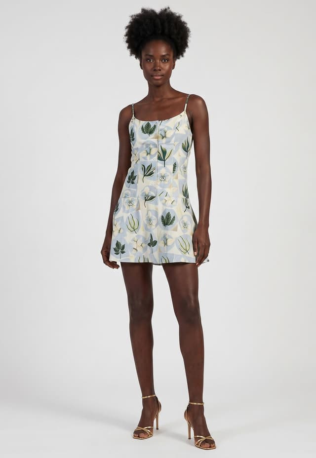 Vestido FARM Curto Alças Finas Estampado Branco