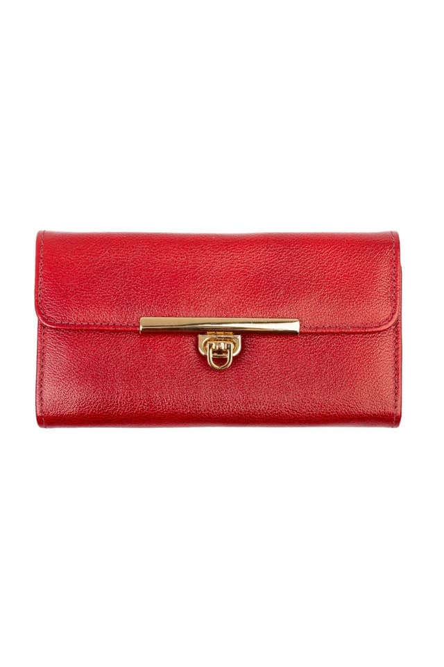 Carteira feminina de couro liso Kate 10,5x19,5cm - Vermelho