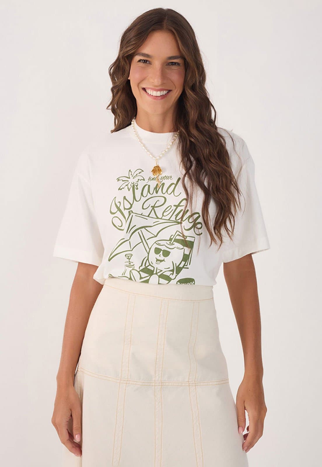 Camiseta Dress To Reta Recorte Estampa Branca