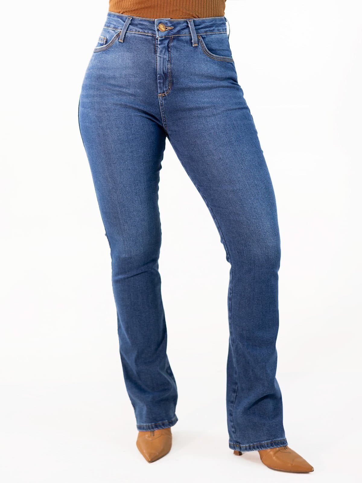 Calça Boot Cut Feminina Jeans Cintura Alta Elastano Anticorpus