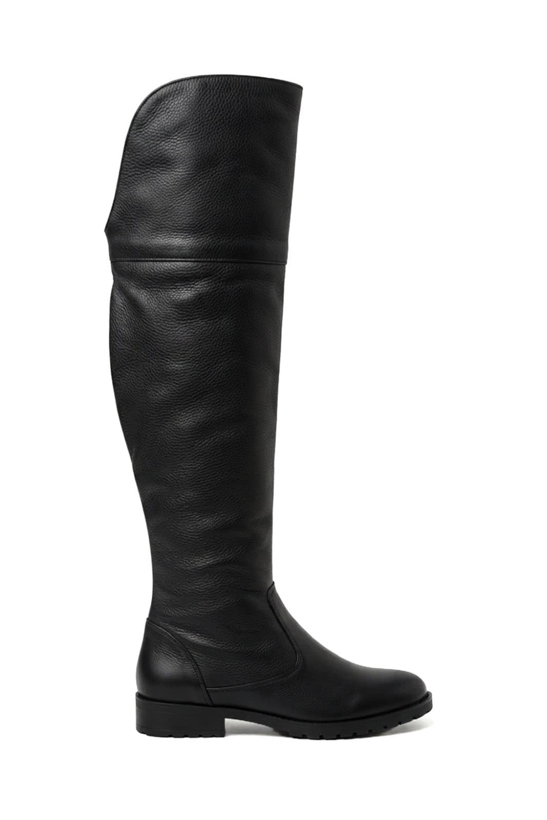 Bota de couro over cano longo feminina 7514 - Preto