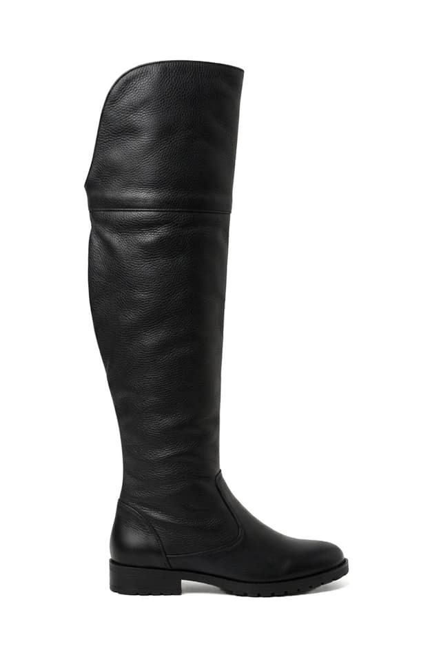 Bota de couro over cano longo feminina 7514 - Preto